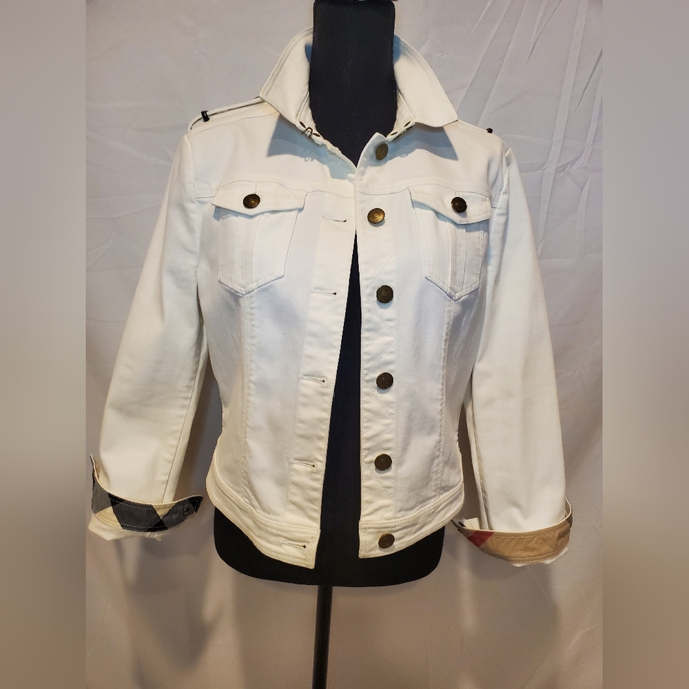 Burberry White Denim Jacket with Gold Buttons